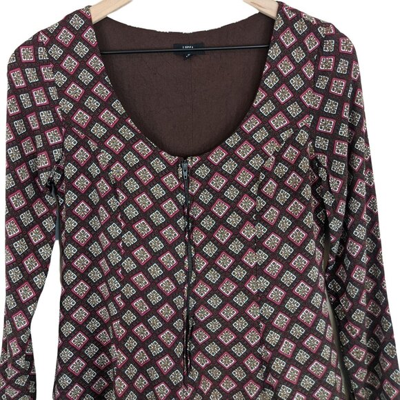 Lucca Urban brown zip front diamond printed long sleeve romper extra small - Picture 4 of 12